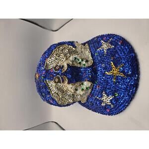 Magical 80s vintage Sparkling Blue Sequin Cap Christmas Angels
